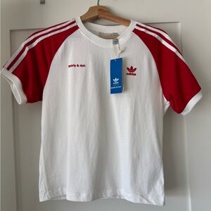 NWT Sporty & Rich x Adidas Red and White T-Shirt